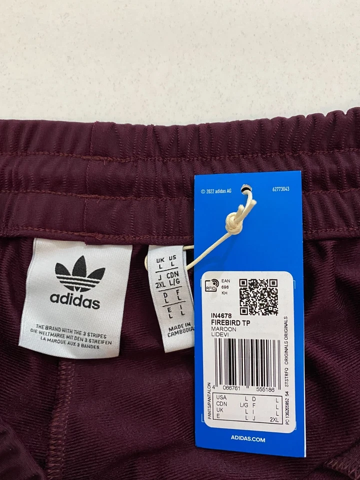 adidas Originals Adicolor Firebird Trainingshose Maroon Weiß Größe L IN4678 - Bild 3 von 4