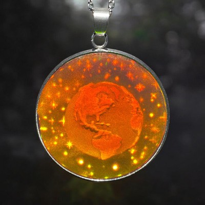 Planet Erde Hologramm Anhänger auf Sternenhintergrund, 3D, Vintage 30mm/1,1