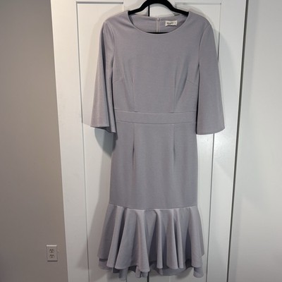 Luxe & Arrow Silver Gray Dress Midi 3/4 Sleeves Womens Small Party Event Wedding