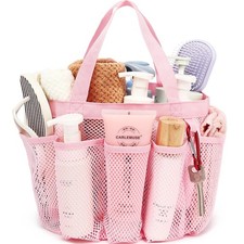 Fammart Mesh Shower Caddy Portable for College Dorm Multiple Pockets - Pink