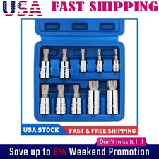 10 PC For XZN Triple Square Spline Bit Socket Set 12 Points with Carrying Case