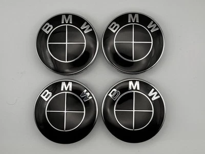 Set of 4 BMW all new Black 56MM Wheel Center Caps Logo Badge Emblem - Image 3 of 4