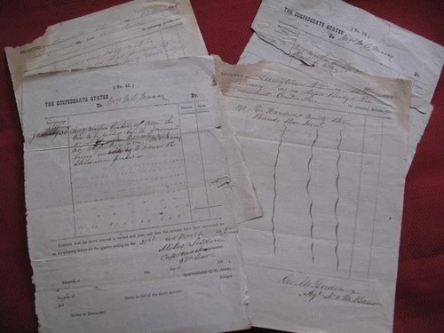 1865 Confederate States CS Nitre & Mining Service Receipts Civil War Documents