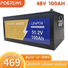 POERUNI 48V 100Ah LiFePO4 Lithium Battery Built-in BMS Deep Cycle For Golf Cart