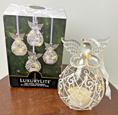 NIOB Luxury Lite Glass Angel Ornament with LED Lights 5  Christmas Works! Ganz