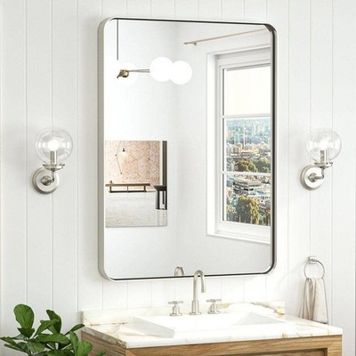 KeonJinn 24 in. W x 36 in. H Brushed Nickel Aluminum Framed Bathroom Mirror