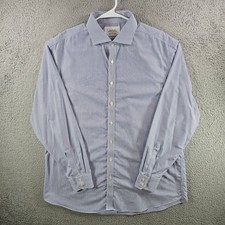 Charles Tyrwhitt Mens 18 - 36 Slim Fit Non Iron Blue Stripe Dress Shirt Cotton