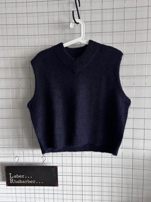 ZARA STRICKPULLUNDER MIT V-AUSSCHNITT UND SCHULTERPOLSTERN BLAU M - Bild 1 von 4