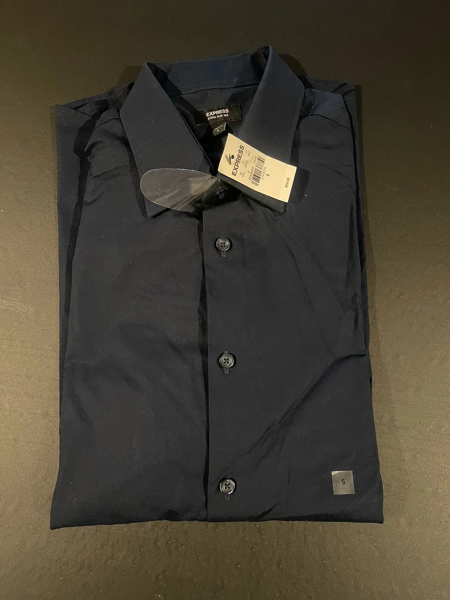 Express Men's Dress Shirt Small Slim Fit Navy Blue Long Sleeve Button Up  Casual | eBay