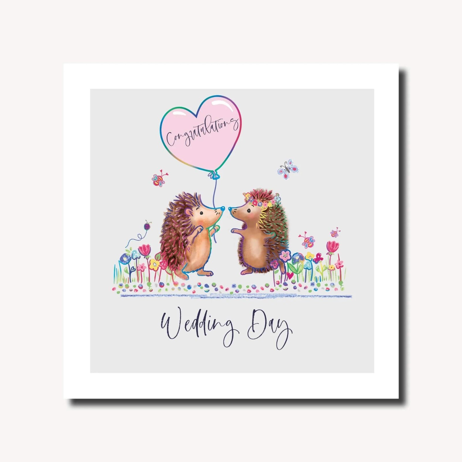 Wedding Day Card Congratulations Hedgehog Love - Rainbow Foil Greeting Card