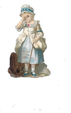 Ancien Chromo découpis Victorian scrap petite bergère en pleurs H. 9 cms