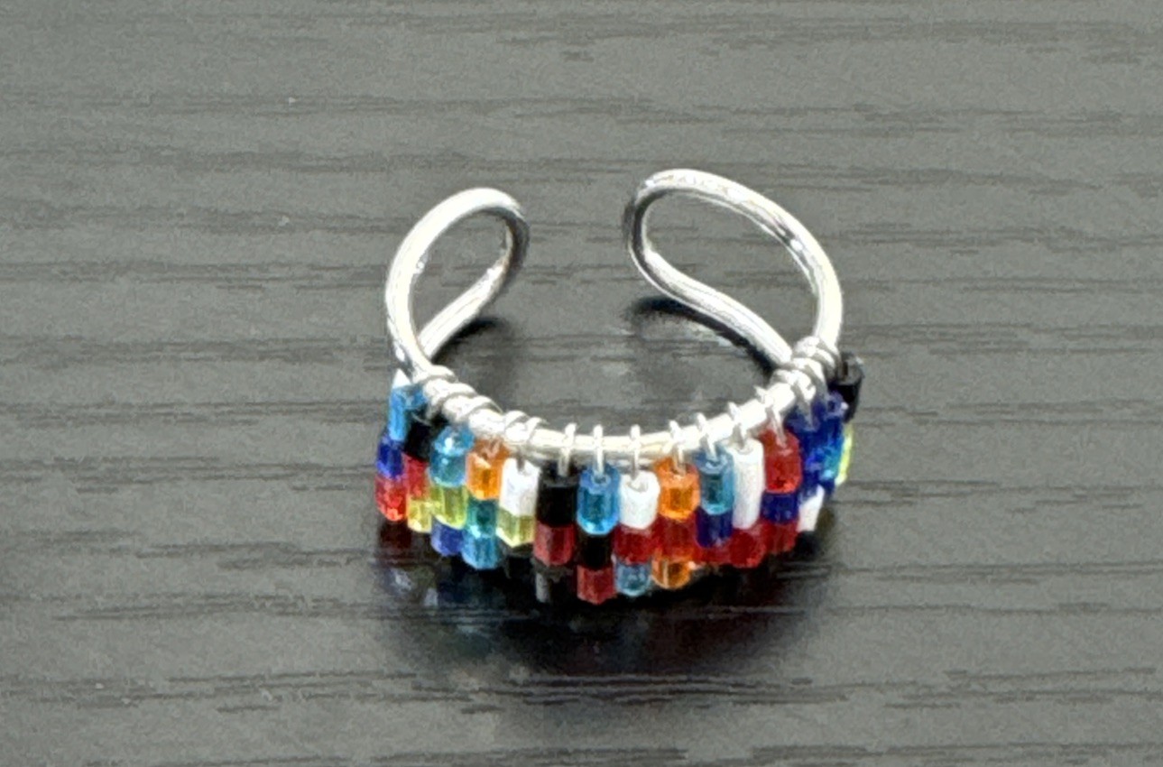 Multicolor Glass Beaded Adjustable Ring Boho Arti… - image 1