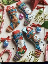 Mini Stocking Decorations Santa Reindeer Snowman Christmas Cross Stitch Chart
