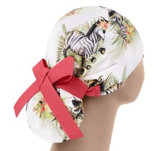Scrub hat, nurse scrub cap, womens surgical hat, zebra ponytail scrub cap