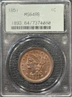 1851 LARGE CENT PCGS MS64 RB OGH