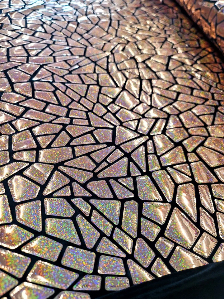 Fabric Sold By The Yard Rose Gold Iridescent Sequins On Stretch Black Velvet - Image 2 of 4