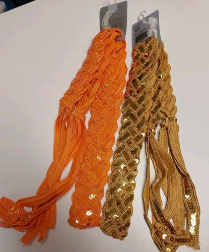 1 Gold & 1 Orange Sequin Braided Fashion Belts One Size Fits Most by My Products - Picture 1 of 8