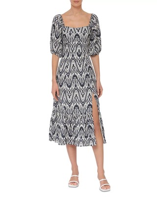 Bagatelle Women's Dress Sz 10 Puff Sleeved Ikat Print Midi