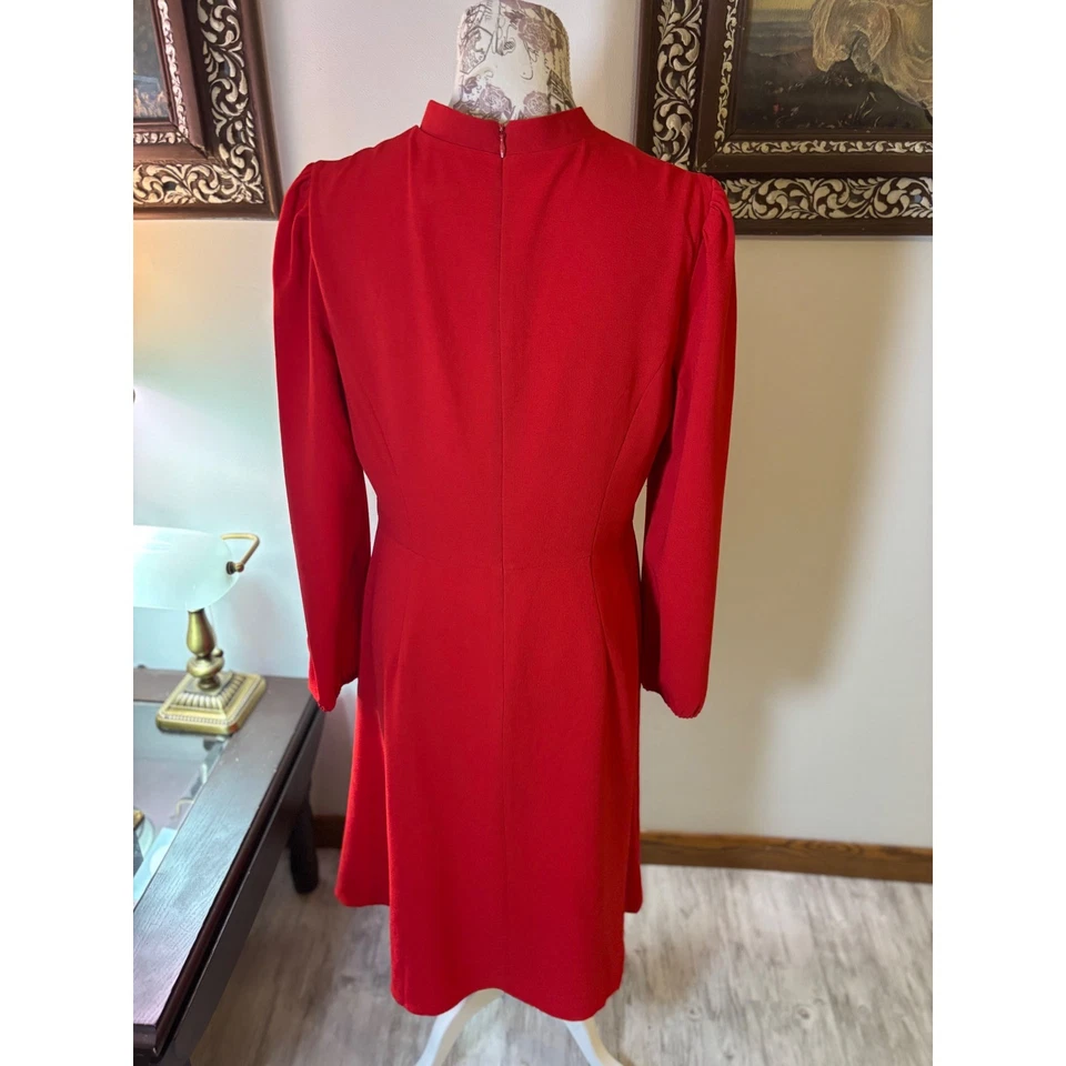 Vintage Aggy London US 10 Red Dress Long Sleeve Mock Neck Christmas Cocktail - Image 4 of 4