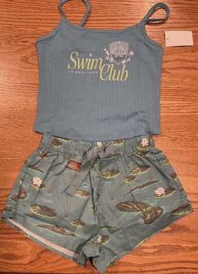The White Lotus Swim Club Women s Sleep Cami & Shorts Set L (12/14) -NWT