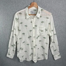 Rails Charli Shirt Womens Medium Ivory Sketched Palm Trees Print Linen Blend