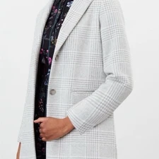 Womens Joules USA Wool Blend Greycheck Costello Coat Overcoat US 10 UK 14 NWOT