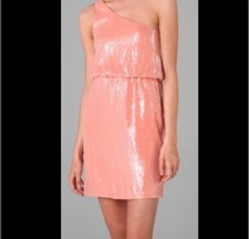 Alice + Olivia peach sequin one shoulder cocktail dress 4 $495