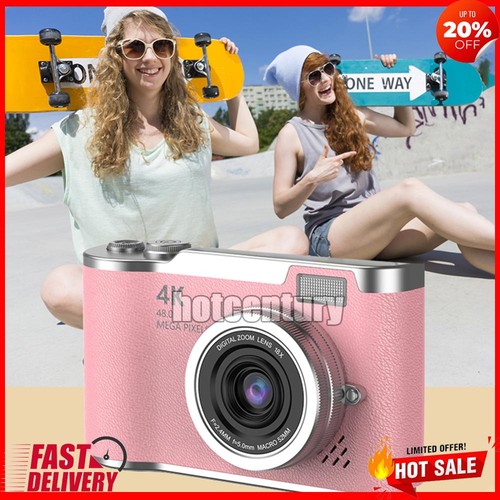 4K Digital Camera 48MP Portable CCD Camera 8X Zoom Video Recorder Gift (Pink)