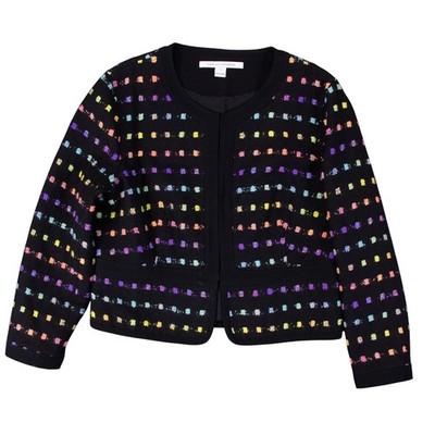 Diane von Furstenberg DVF Black Multicolor Pixel Confetti Cropped Jacket Sz 12