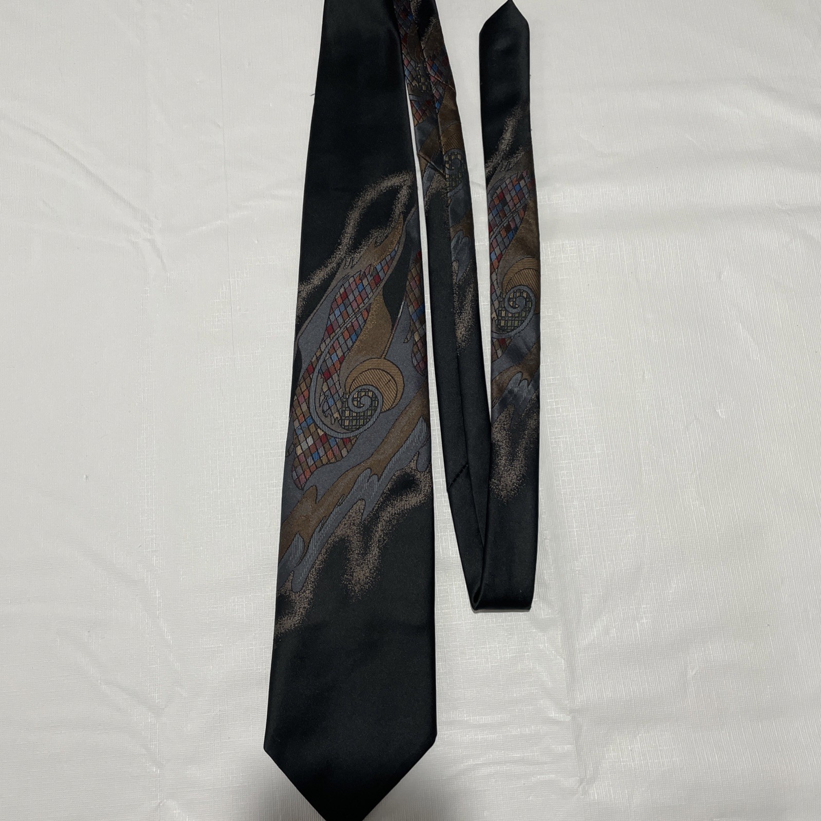 Vintage Oscar De La Renta Studio Neck Tie Made In USA Cool Design Dark