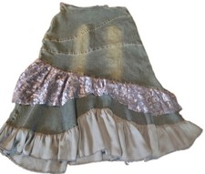 Y2K Fairy Denim Floral Skirt M West 36th Lace Sparkle Embellishment Flowy