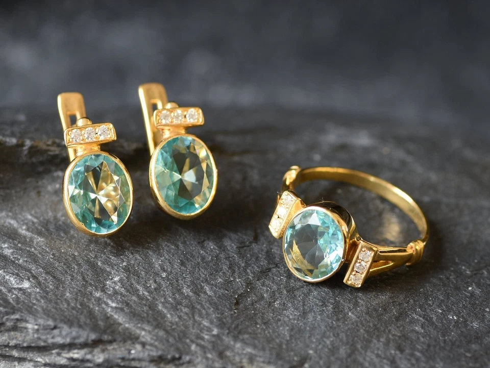 Anillo de boda de oro amarillo de 14 quilates de citrino y diamantes de citrino aguamarina de corte ovalado de 2,40 quilates talla 8 Foto 3 de 4