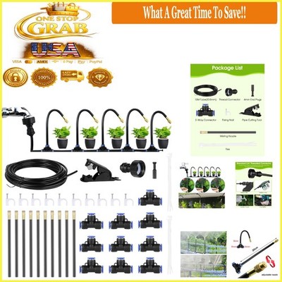 33FT Mist Cooling System with Brass Nozzles Outdoor Patio Garden Irrigation