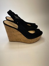 Veronica Beard Dali Suede Peep Toe Wedge Black Sandals Sz 9