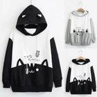Fashion Women Casual Hoodies Long Sleeve Kitty Cat Print Thin Shirts Blouse Tops