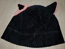 girls BLACK FLEECE WINTER HAT HOT PINK CAT EARS BOW size 6 to 16 CUTE 