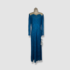  508 Tadashi Shoji Women's Blue Lace Long-Sleeve Gown Dress Size 4