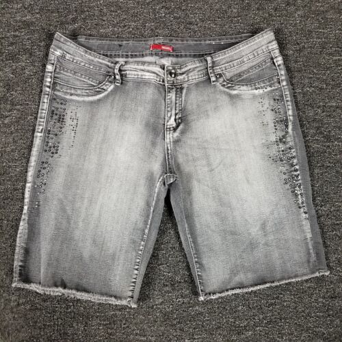 Bongo Jean Shorts Womens 17 Gray Faded Sequin Stretch Casual Raw Hem 36x9.5