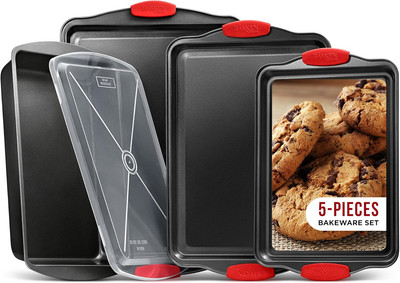 Nonstick Cookie Sheet Pans Set of 5 - Professional Quality Carbon Steel Baking S