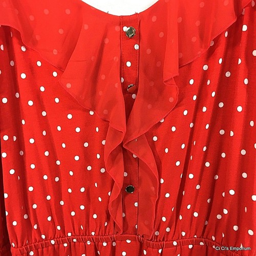Abito Elle Sail Away scollo arricciato XXL rosso bianco a pois spalline spaghetti - Foto 4 di 10