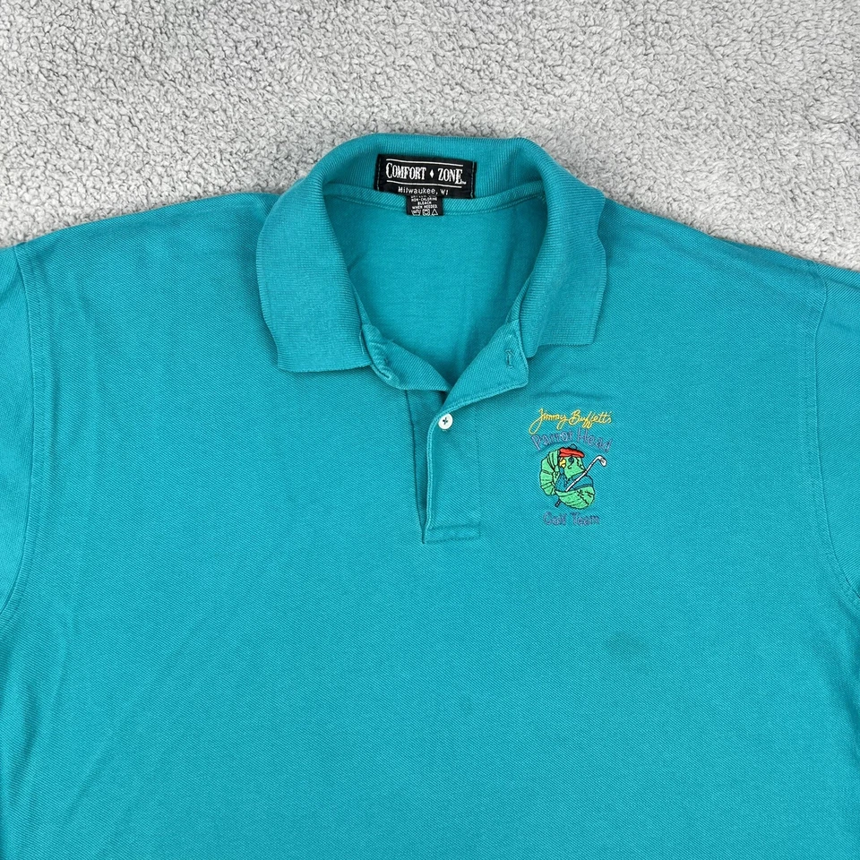 Camisa de golf vintage Jimmy Buffet’s Parrot Head para hombre grande turquesa bordada EE. UU. Foto 3 de 4