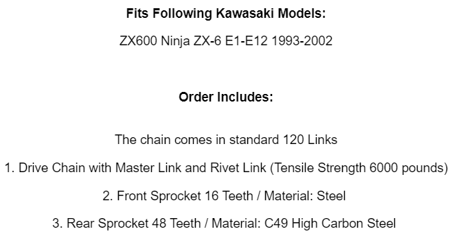 Drive Chain & Sprocket Kit for Kawasaki ZX600E Ninja ZX-6 1993