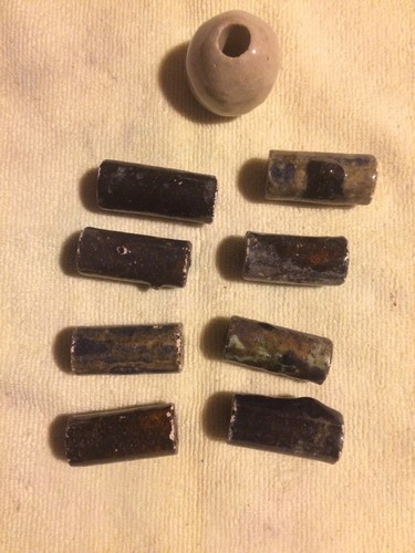 Vintage 70's Ceramic Macrame Beads Marble Color and Tan Glaze Lot of 9