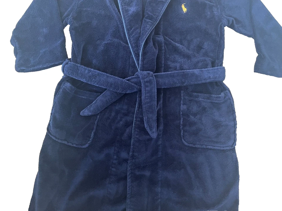 POLO Ralph Lauren Azul Marino Felpa Bata de Baño Para Hombres S/M Chal Cuello Dorado Poni Foto 4 de 4