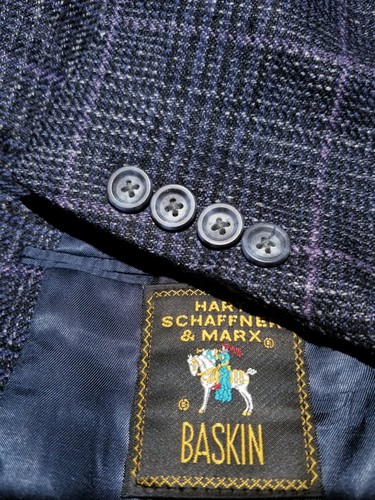 42R Hart S Marx purple/blue/black raw Silk Glen plaid tweed Blazer Coat Jacket
