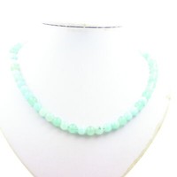 Steine Und Mineralien. Collier Perlen Angelit 8 Mm Kette Aus Edelstahl.