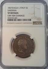 BETTER DATE 1827 EAGLE L ITALY 2 LIRE SILVER SARDINIA VF DETAILS NGC RD005