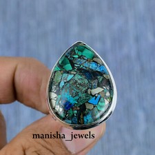 Copper Azurite Malachite 925 Sterling Silver Ring Jewelry Size-8" ME-169