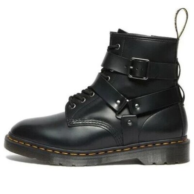 NEW Dr Martens Cristofor Black Leather Harness Buckle Lace-up Boots US 6 / 37