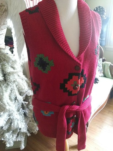 Cambridge Dry Goods Red Belted Sweater 